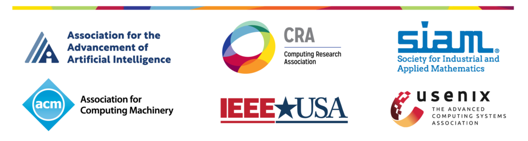 An image of the logos of the endorsing organizations: AAAI, ACM, CRA, IEEE-USA, SIAM, and USENIX