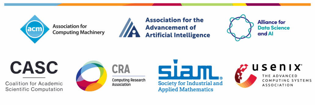 An image of the logos of the endorsing organizations: AAAI, ADSA, ACM, CASC, CRA, SIAM, and USENIX
